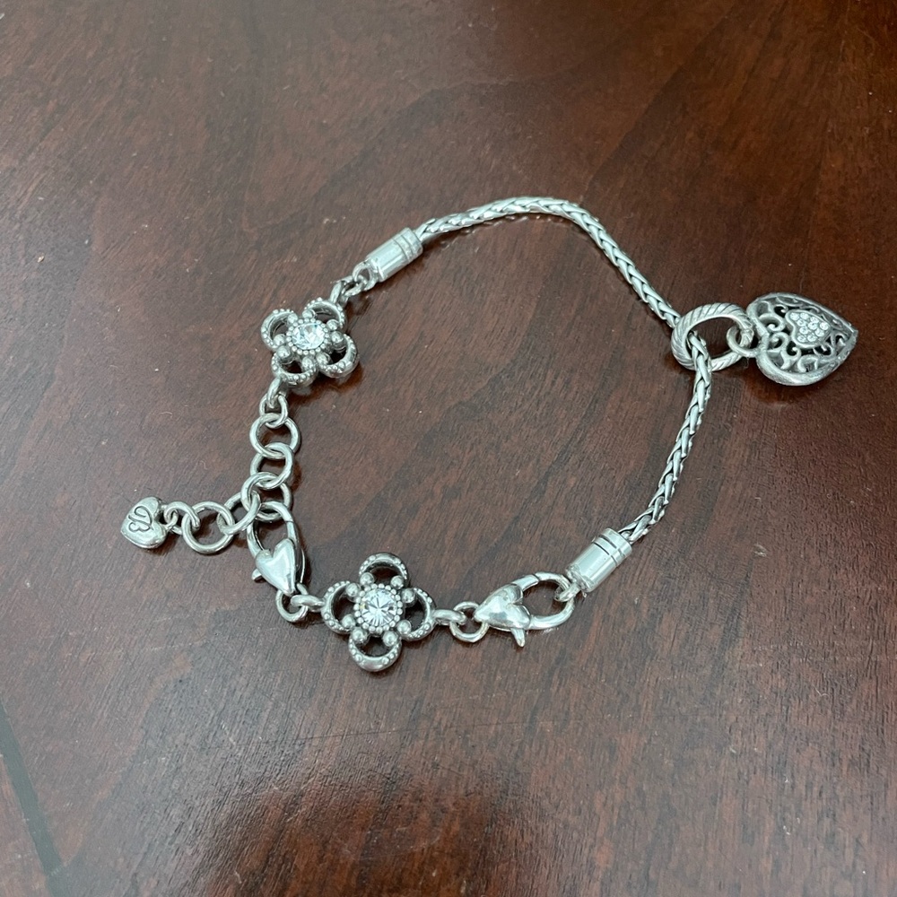 Brighton Mayflower Silver Crystal Add Charms/Beads Bracelet with heart charm